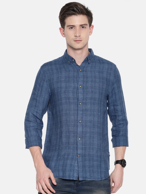 

Jack & Jones Men Blue Regular Fit Checked Linen Casual Shirt