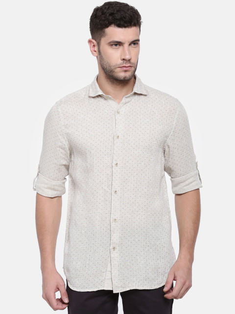 

Jack & Jones Men Beige Linen Slim Fit Printed Casual Shirt