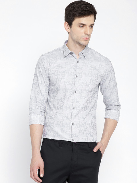 

Jack & Jones Men Grey & White Slim Fit Printed Partywear Shirt