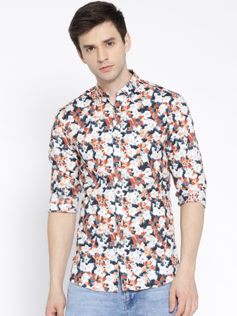 

Jack & Jones Men White & Teal Slim Fit Printed Casual Shirt