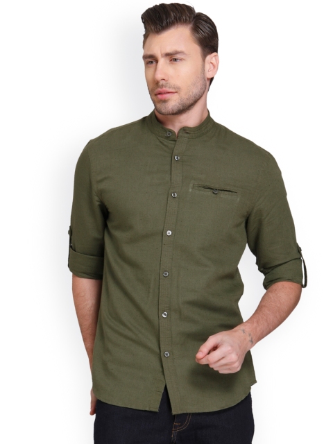 

Jack & Jones Men Olive Green Slim Fit Solid Casual Shirt