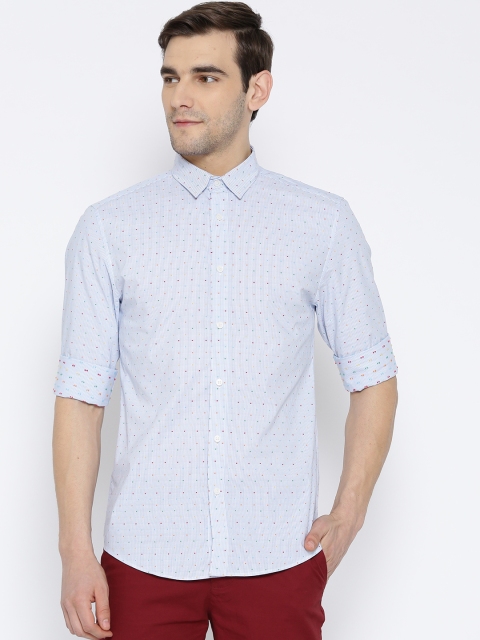

Jack & Jones Men Blue & White Slim Fit Self Design Casual Shirt