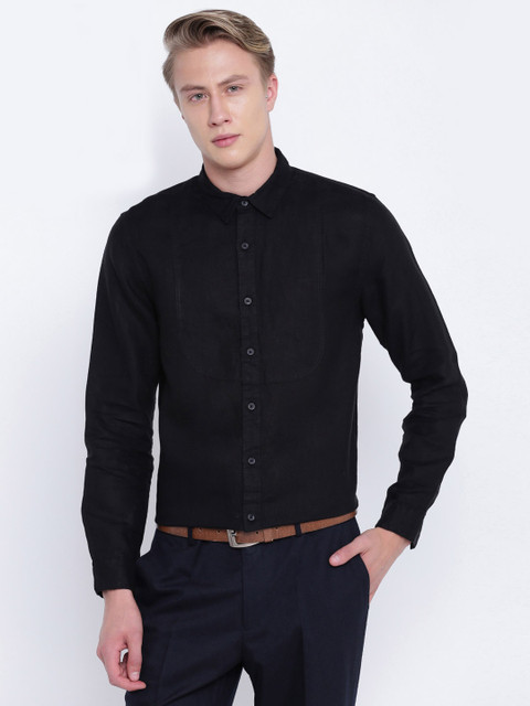 

Jack & Jones Men Black Regular Fit Solid Linen Partywear Shirt