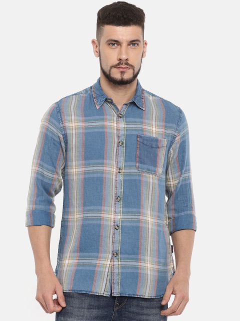 

Jack & Jones Men Blue & Green Slim Fit Checked Casual Shirt