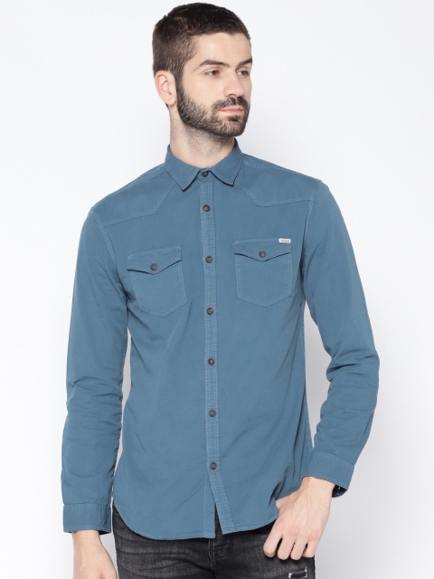 

Jack & Jones Men Teal Blue Regular Fit Solid Casual Shirt