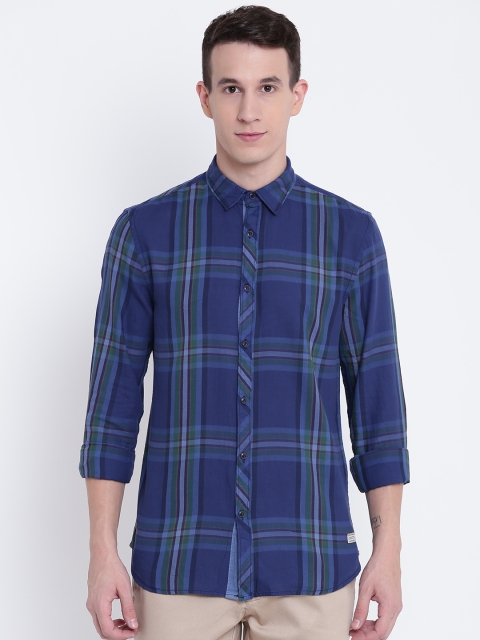

Jack & Jones Men Blue & Green Regular Fit Checked Casual Shirt