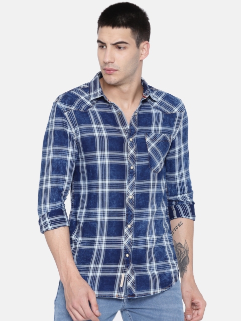 

Jack & Jones Men Blue & White Slim Fit Checked Casual Shirt