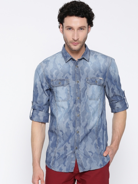 

Jack & Jones Men Blue Slim Fit Camouflage Pattern Chambray Casual Shirt