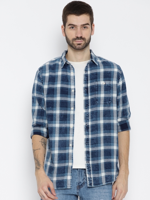 

Jack & Jones Men Blue & White Regular Fit Checked Casual Shirt