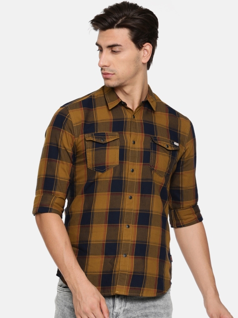 

Jack & Jones Men Navy Blue & Brown Regular Fit Checked Casual Shirt