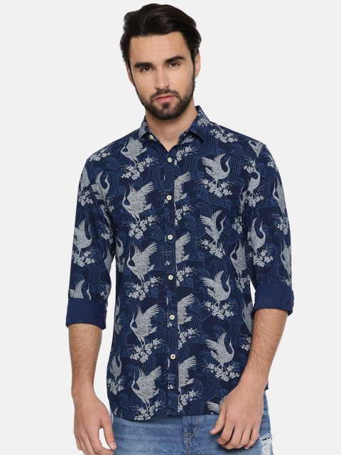 

Jack & Jones Men Navy Slim Fit Printed Casual Shirt, Navy blue