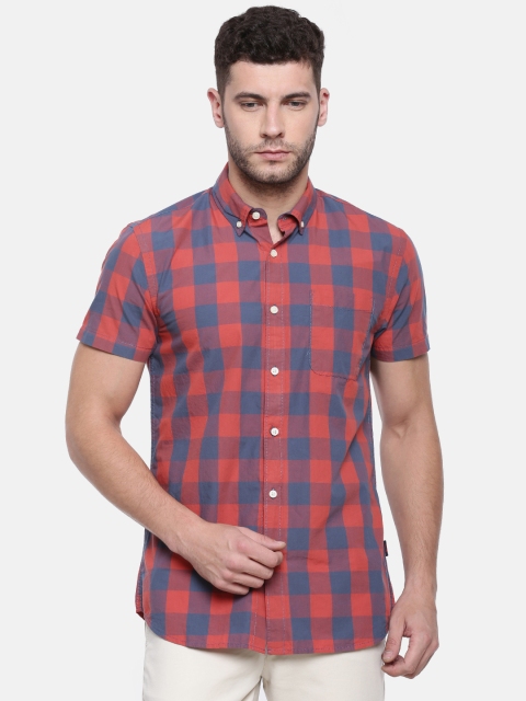 

Jack & Jones Men Red & Teal BLUE Slim Fit Checked Casual Shirt