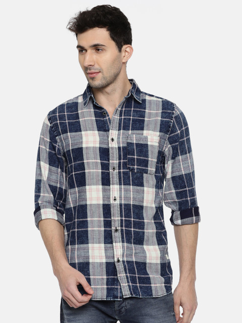 

Jack & Jones Men Blue & White Slim Fit Checked Casual Shirt