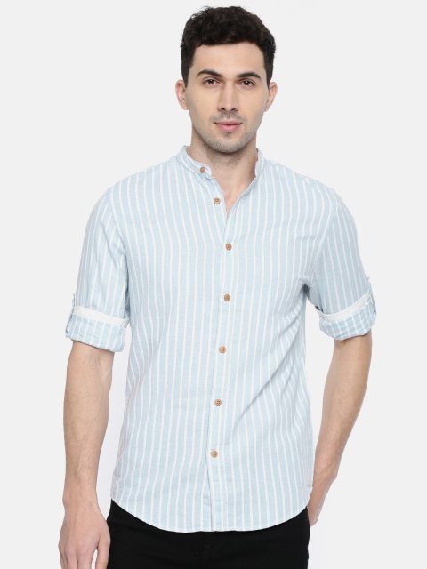 

Jack & Jones Men Blue & White Regular Fit Striped Casual Shirt