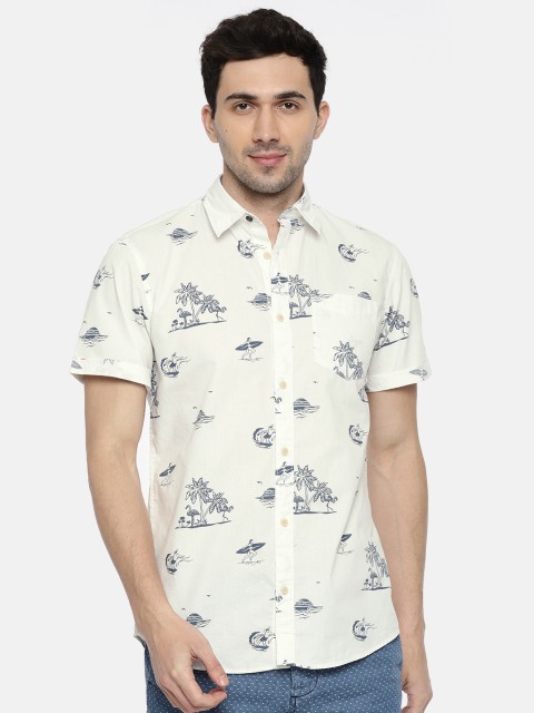 

Jack & Jones Men White & Blue Slim Fit Conversational Printed Casual Shirt