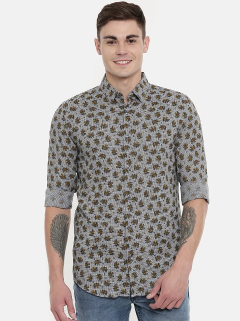 

Jack & Jones Men Grey & Black Slim Fit Printed Casual Shirt