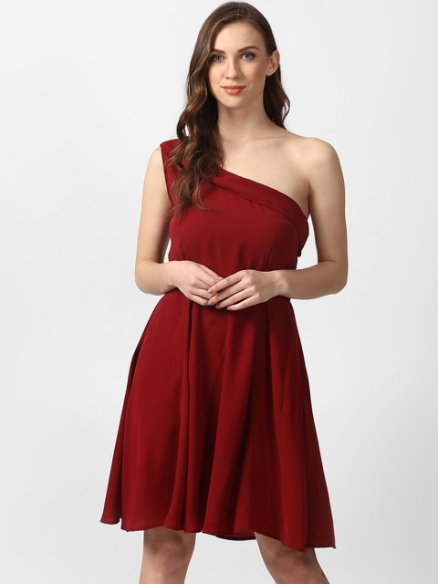 

NUN Maroon Off Shoulder Fit & Flare Dress