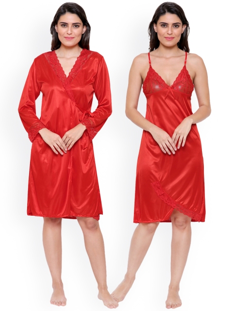 Secret Wish Red & Red Solid Nightdress HC-E111-490