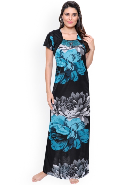 

Secret Wish Black & Blue Solid Nightdress
