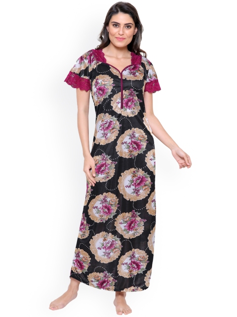 Secret Wish Black & Maroon Printed Nightdress NT-E120-514