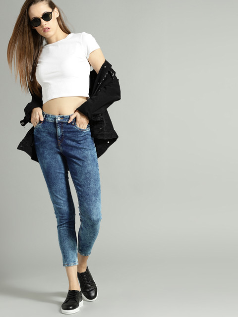 

Roadster Women Blue Acid-Wash Skinny Fit Mid-Rise Clean Look Stretchable Jeans