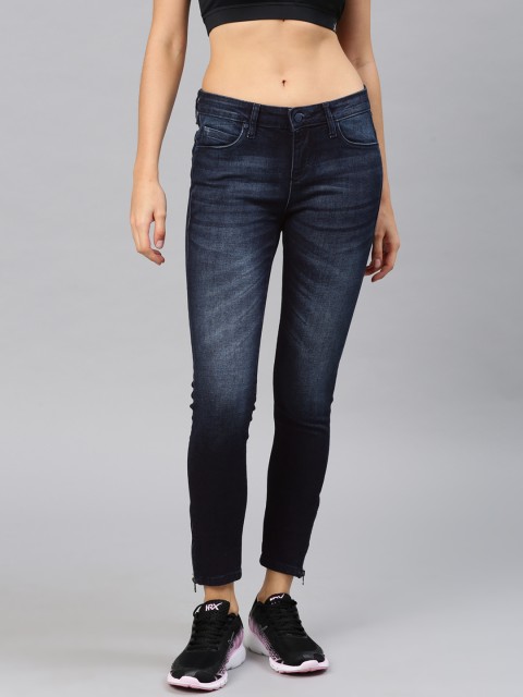 

HRX by Hrithik Roshan Women Blue Skinny Fit Mid-Rise Clean Look Stretchable Jeans