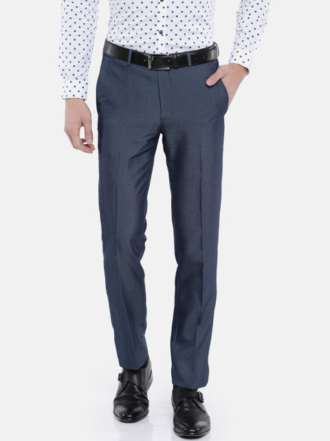 

V Dot Men Blue Slim Fit Solid Formal Trousers