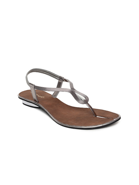 

Melange by Lifestyle Women Gunmetal-Toned Synthetic T-Strap Flats, Metallic