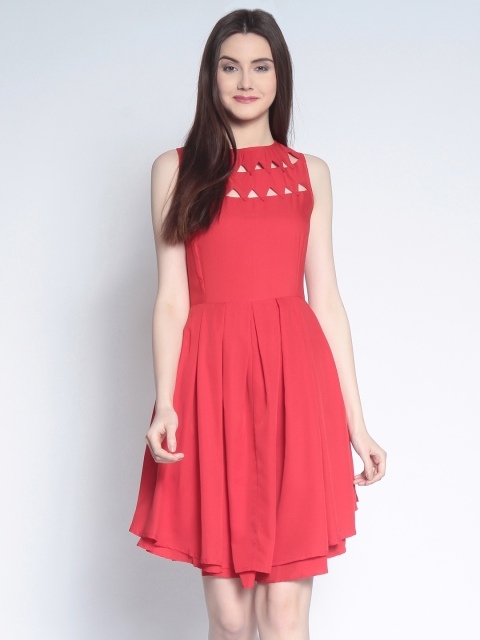 

RARE Women Red Solid Fit and Flare Dress