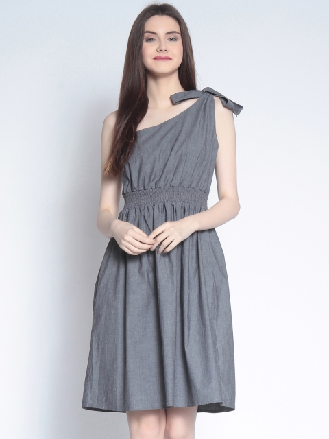 

RARE Women Grey Solid Fit and Flare Dress