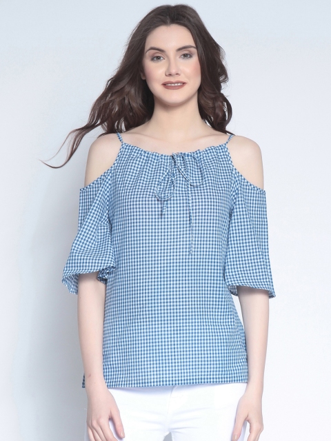 

RARE Women Blue Checked Pure Cotton Top