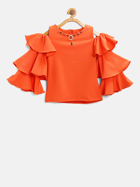 

Tiny Girl Orange Solid A-Line Top