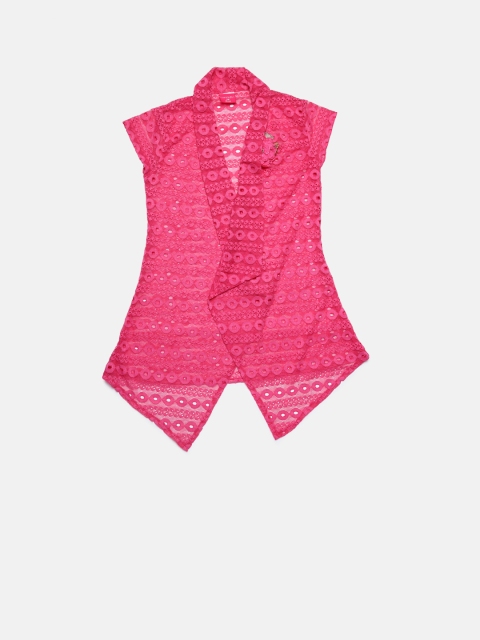 

Tiny Girl Pink Solid Open Front Shrug