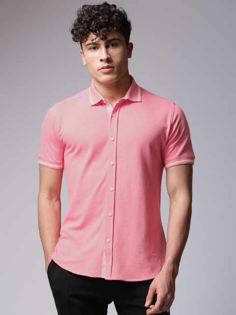

YWC Men Pink Self-Design Casual Shirt