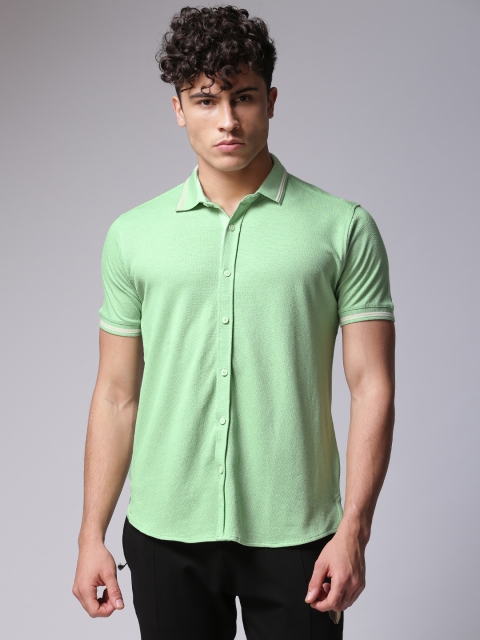

YWC Men Green Self-Design Casual Shirt