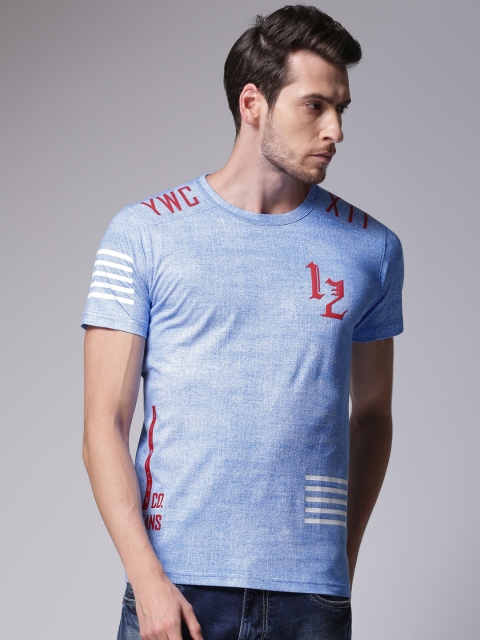 

YWC Men Blue Solid Round Neck T-shirt