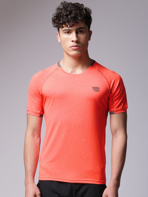 

YWC Men Orange Solid Round Neck T-shirt