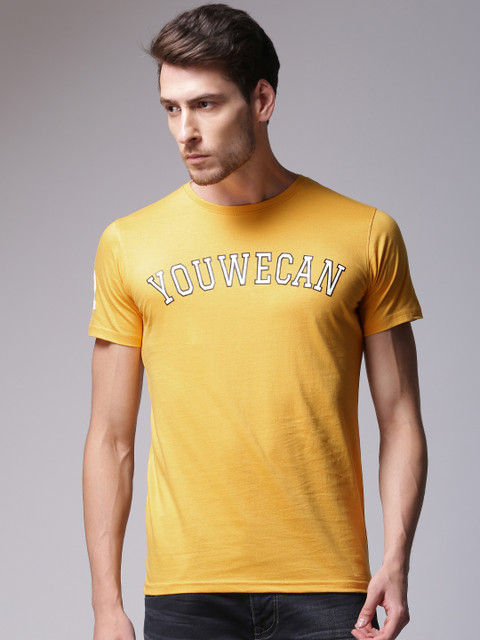 

YWC Men Mustard Yellow Printed Round Neck T-shirt