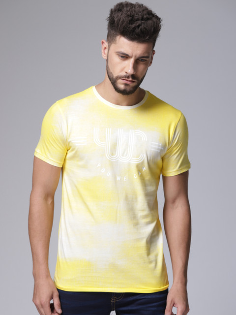 

YWC Men Yellow Printed Round Neck T-shirt