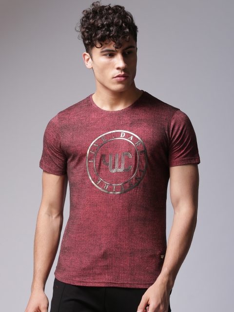 

YWC Men Red Printed Round Neck T-shirt