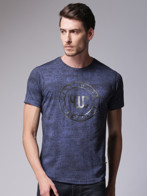 

YWC Men Blue Printed Round Neck T-shirt