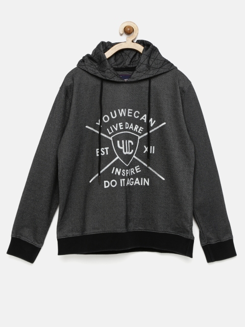 

YWC Boys Black Printed Hooded Sweatshirt