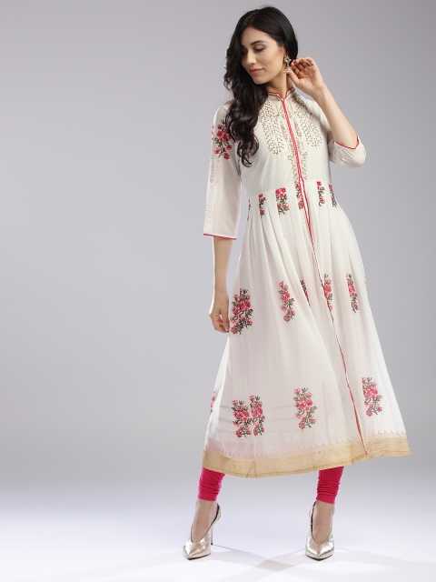 

Wishful by W Women White & Pink Printed Layered Anarkali Kurta