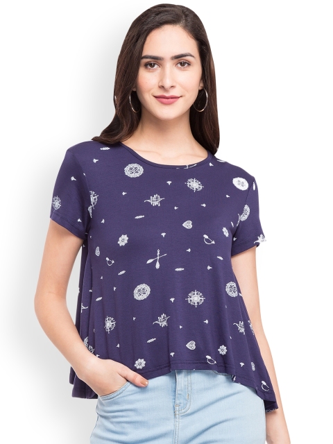 

Globus Women Navy Blue Printed Top
