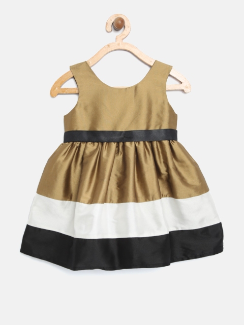 

A.T.U.N All Things Uber Nice Girls Olive Brown & White Colourblocked Fit & Flare Dress