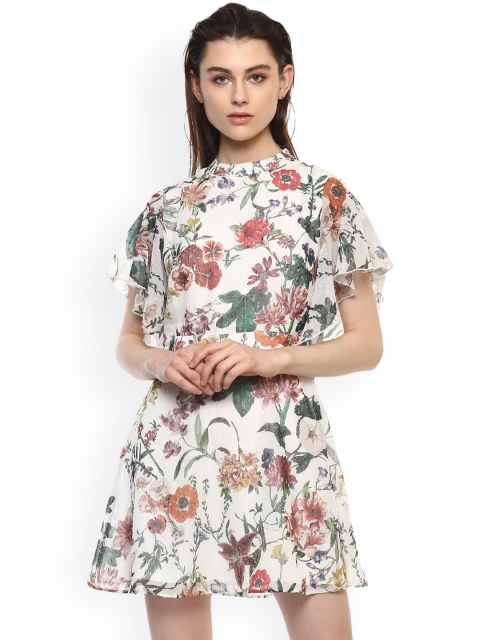

Kazo Women White Printed A-Line Dress