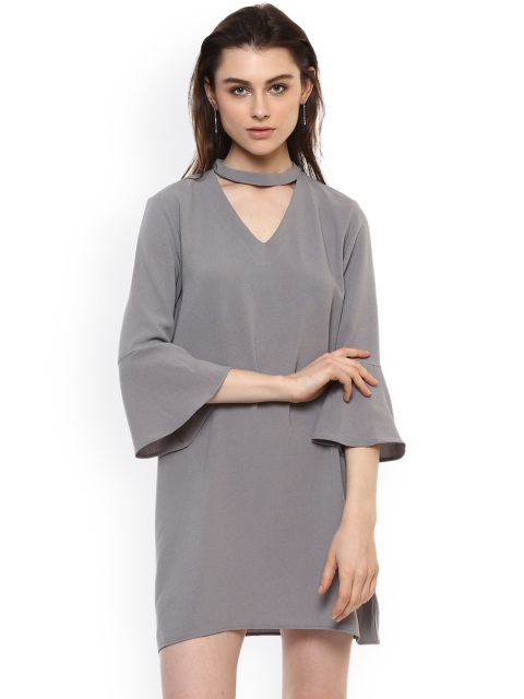 

Kazo Women Grey Solid A-Line Dress