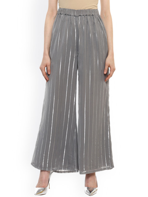 

Kazo Women Grey Wide Leg Self-Striped Palazzos