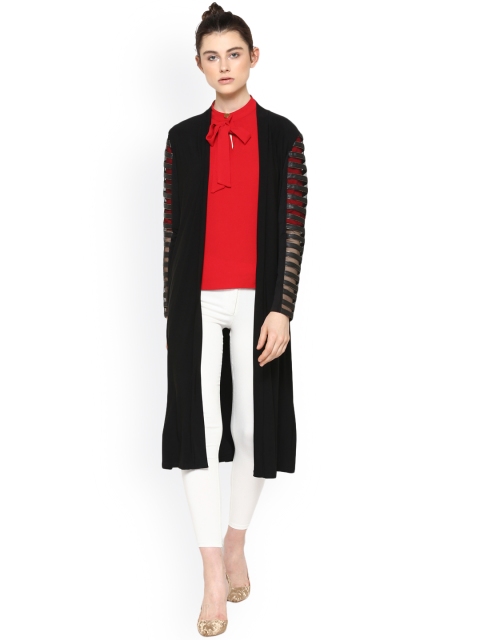 

Kazo Black Solid Open Front Shrug