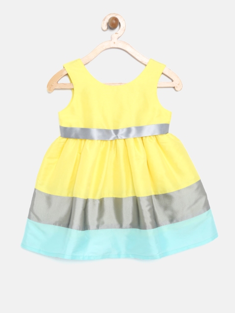 

A.T.U.N All Things Uber Nice Girls Yellow Colourblocked Fit and Flare Dress